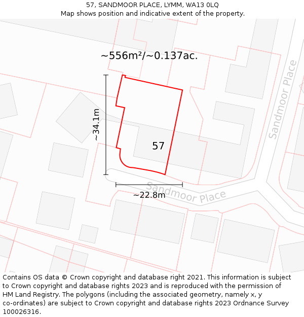 57, SANDMOOR PLACE, LYMM, WA13 0LQ: Plot and title map