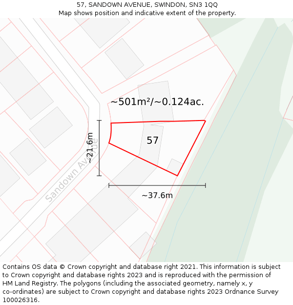 57, SANDOWN AVENUE, SWINDON, SN3 1QQ: Plot and title map