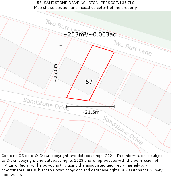 57, SANDSTONE DRIVE, WHISTON, PRESCOT, L35 7LS: Plot and title map