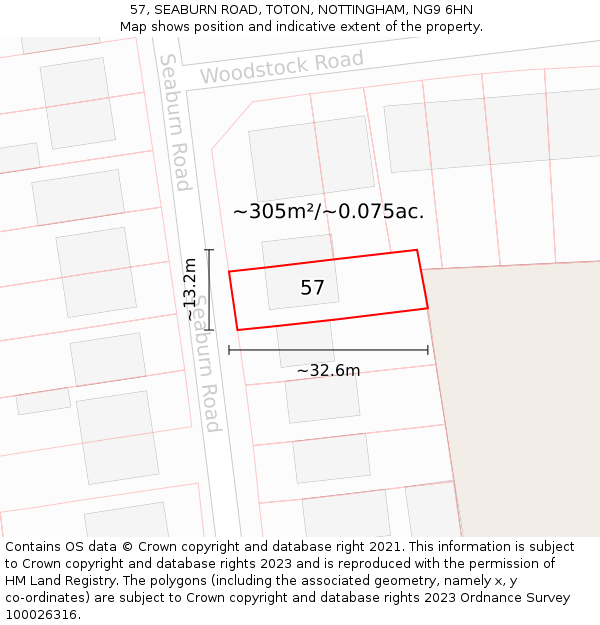 57, SEABURN ROAD, TOTON, NOTTINGHAM, NG9 6HN: Plot and title map