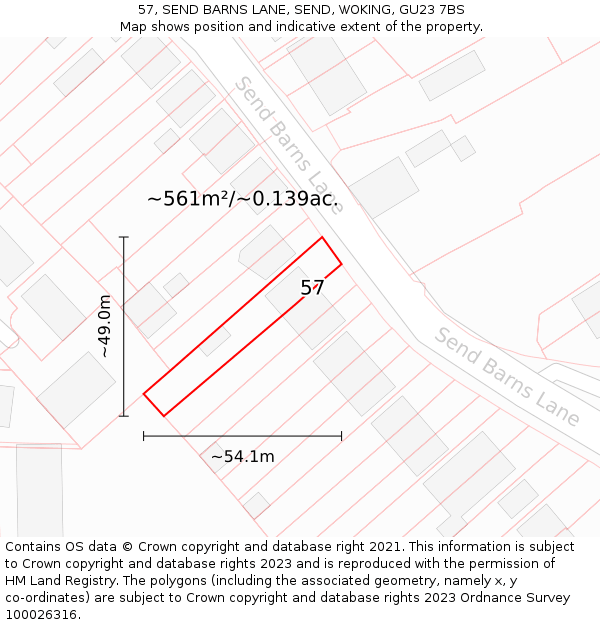 57, SEND BARNS LANE, SEND, WOKING, GU23 7BS: Plot and title map