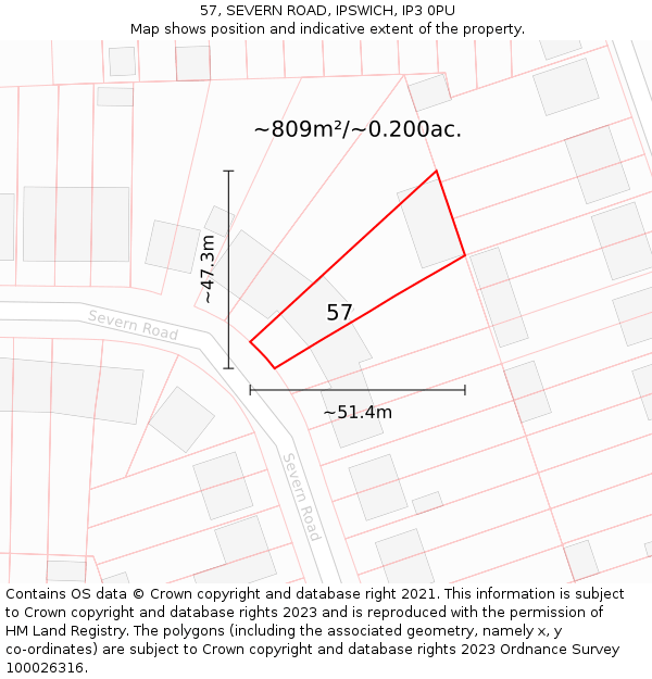 57, SEVERN ROAD, IPSWICH, IP3 0PU: Plot and title map