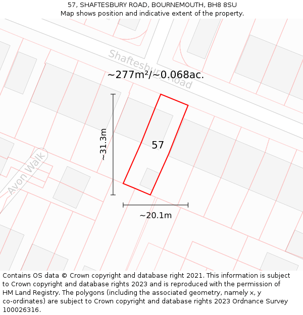 57, SHAFTESBURY ROAD, BOURNEMOUTH, BH8 8SU: Plot and title map