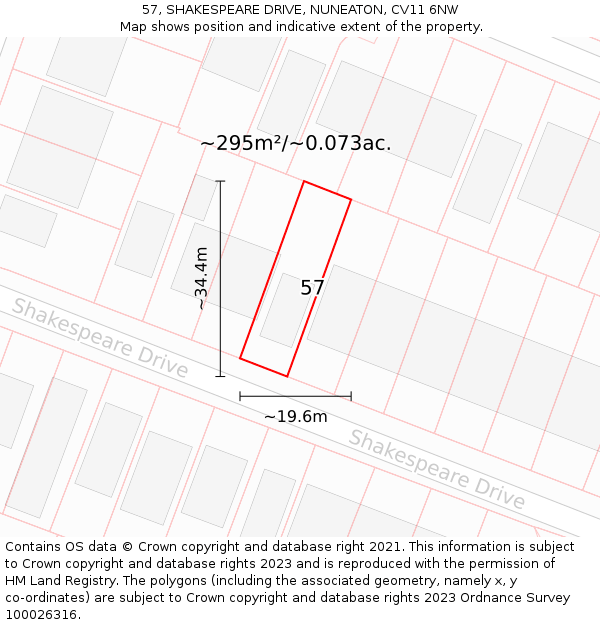 57, SHAKESPEARE DRIVE, NUNEATON, CV11 6NW: Plot and title map