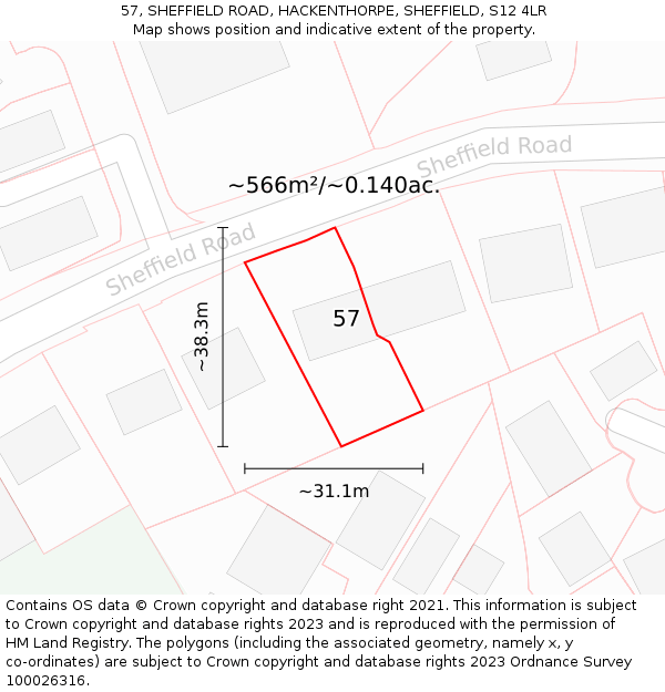 57, SHEFFIELD ROAD, HACKENTHORPE, SHEFFIELD, S12 4LR: Plot and title map