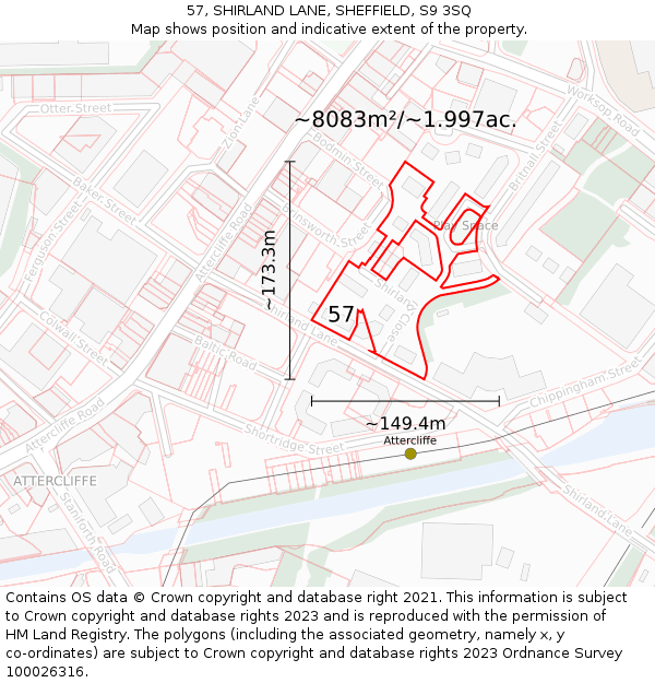 57, SHIRLAND LANE, SHEFFIELD, S9 3SQ: Plot and title map