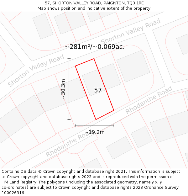 57, SHORTON VALLEY ROAD, PAIGNTON, TQ3 1RE: Plot and title map