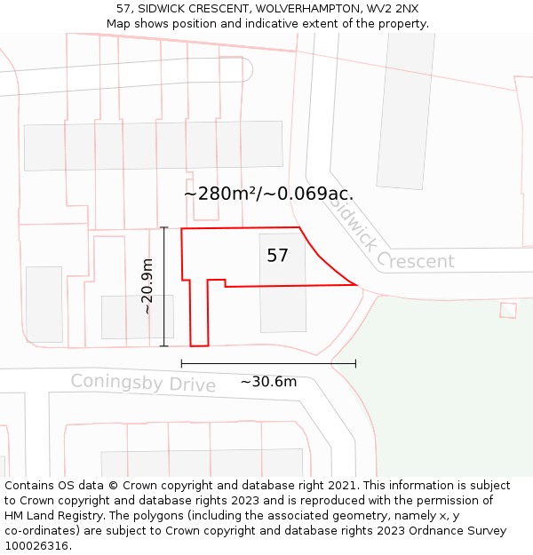 57, SIDWICK CRESCENT, WOLVERHAMPTON, WV2 2NX: Plot and title map