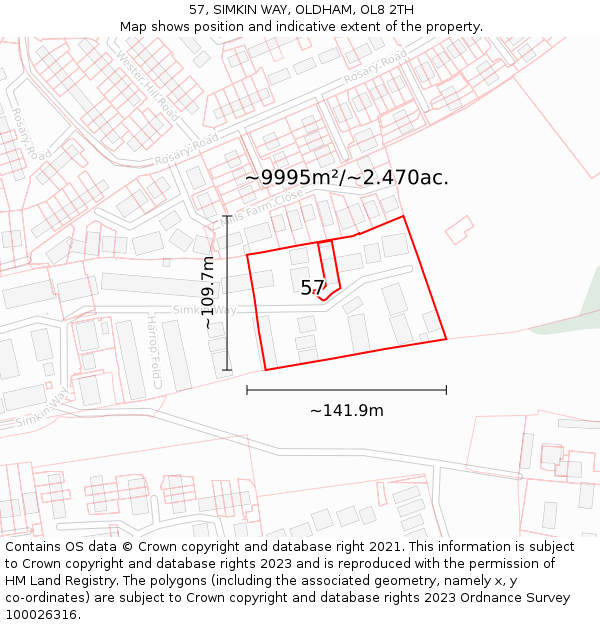 57, SIMKIN WAY, OLDHAM, OL8 2TH: Plot and title map