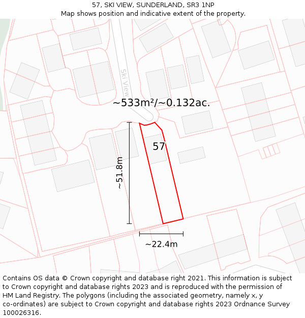 57, SKI VIEW, SUNDERLAND, SR3 1NP: Plot and title map