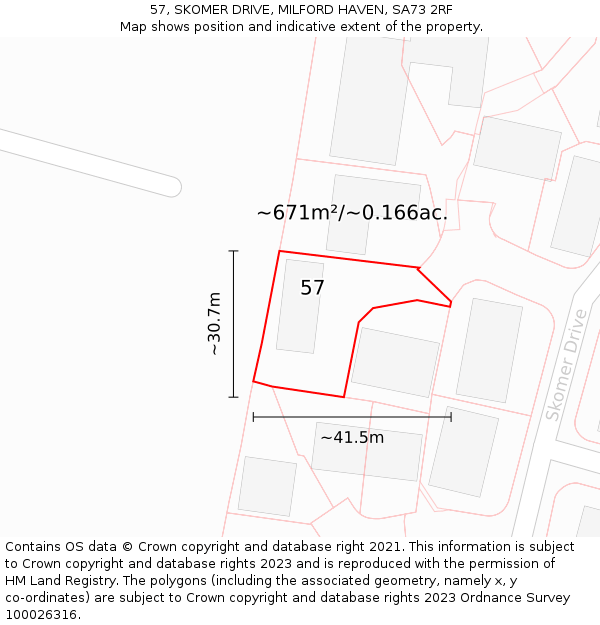 57, SKOMER DRIVE, MILFORD HAVEN, SA73 2RF: Plot and title map