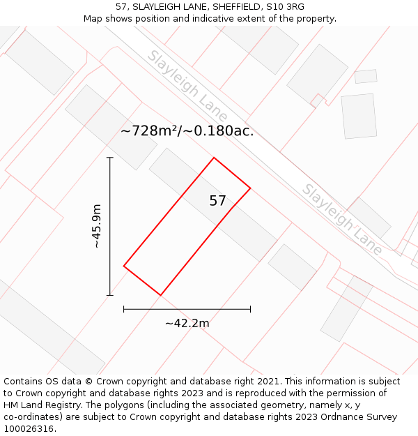 57, SLAYLEIGH LANE, SHEFFIELD, S10 3RG: Plot and title map