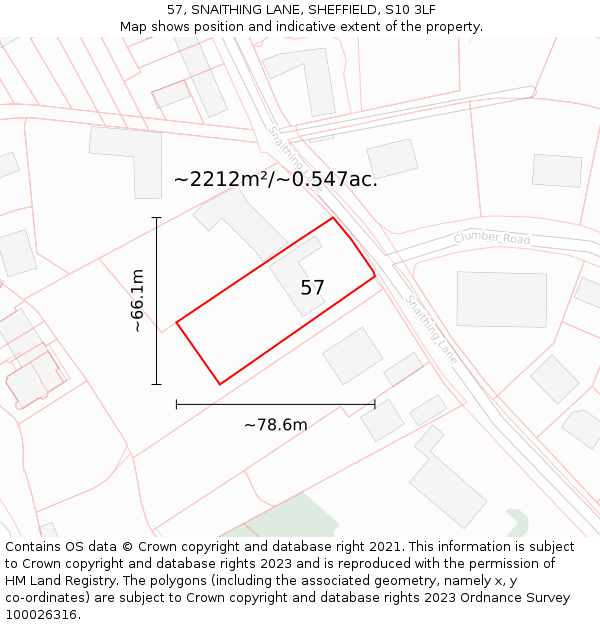 57, SNAITHING LANE, SHEFFIELD, S10 3LF: Plot and title map