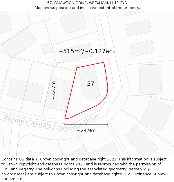 57, SNOWDON DRIVE, WREXHAM, LL11 2YD: Plot and title map