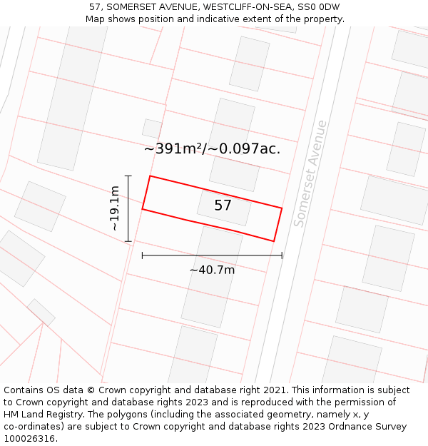 57, SOMERSET AVENUE, WESTCLIFF-ON-SEA, SS0 0DW: Plot and title map