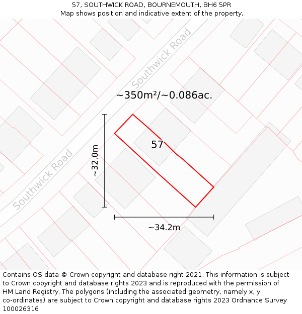 57, SOUTHWICK ROAD, BOURNEMOUTH, BH6 5PR: Plot and title map
