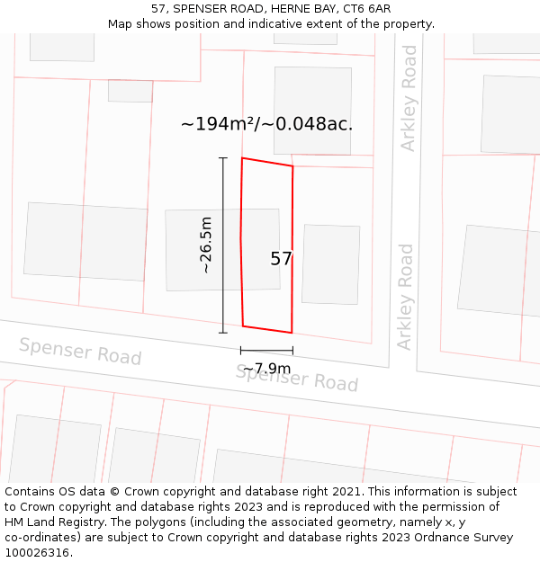 57, SPENSER ROAD, HERNE BAY, CT6 6AR: Plot and title map