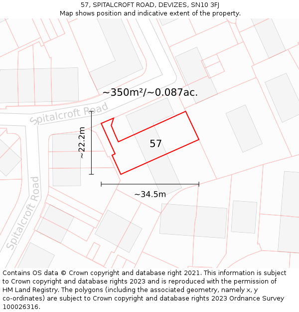 57, SPITALCROFT ROAD, DEVIZES, SN10 3FJ: Plot and title map