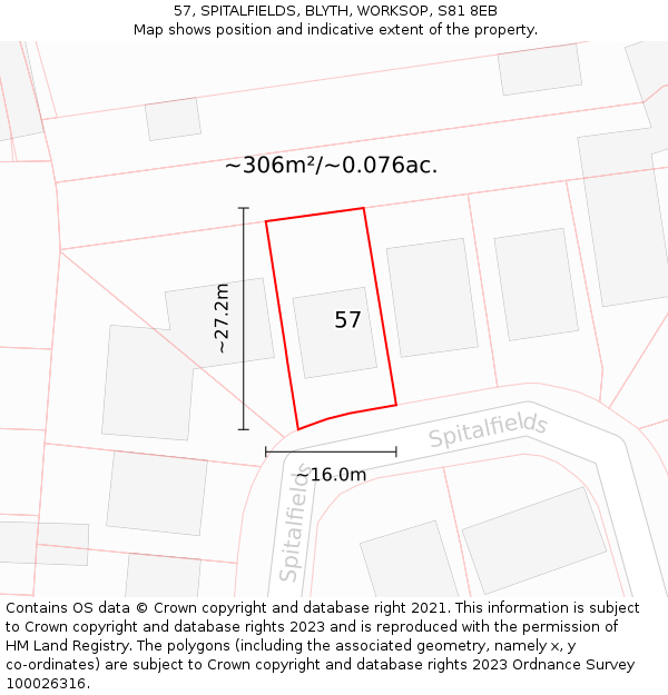 57, SPITALFIELDS, BLYTH, WORKSOP, S81 8EB: Plot and title map