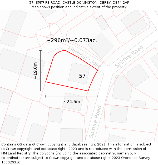 57, SPITFIRE ROAD, CASTLE DONINGTON, DERBY, DE74 2AP: Plot and title map