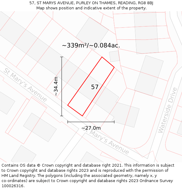 57, ST MARYS AVENUE, PURLEY ON THAMES, READING, RG8 8BJ: Plot and title map
