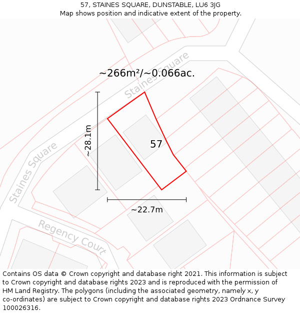 57, STAINES SQUARE, DUNSTABLE, LU6 3JG: Plot and title map