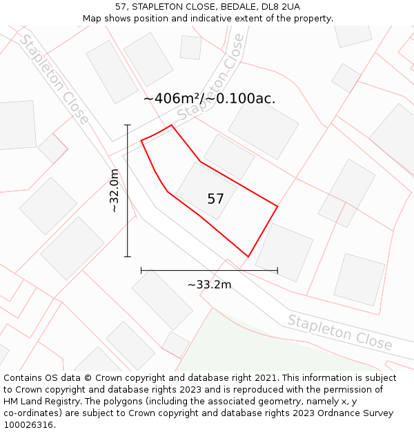 57, STAPLETON CLOSE, BEDALE, DL8 2UA: Plot and title map