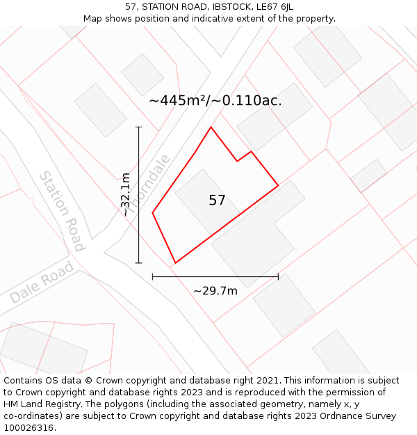 57, STATION ROAD, IBSTOCK, LE67 6JL: Plot and title map