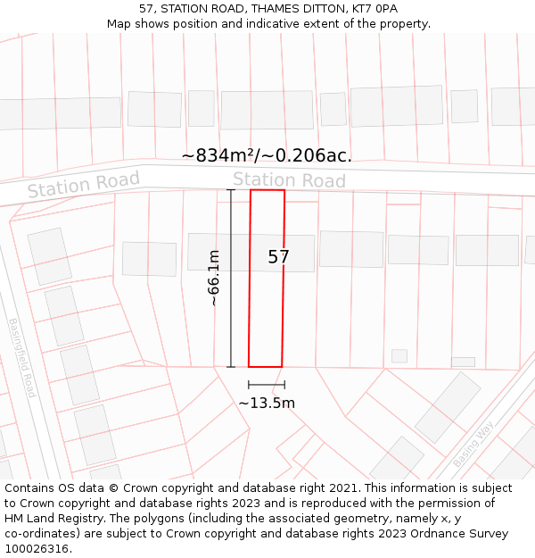 57, STATION ROAD, THAMES DITTON, KT7 0PA: Plot and title map