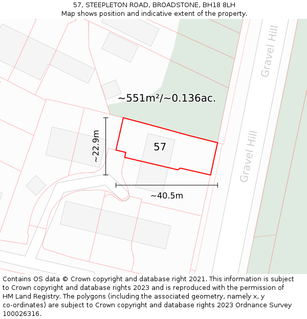 57, STEEPLETON ROAD, BROADSTONE, BH18 8LH: Plot and title map