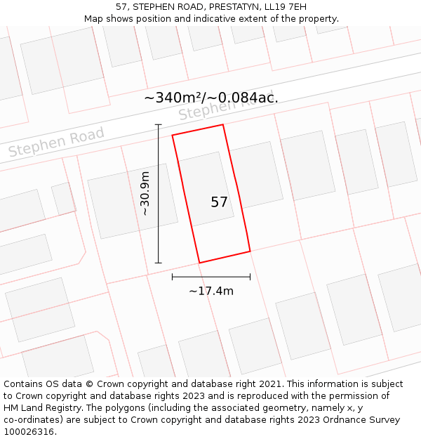 57, STEPHEN ROAD, PRESTATYN, LL19 7EH: Plot and title map