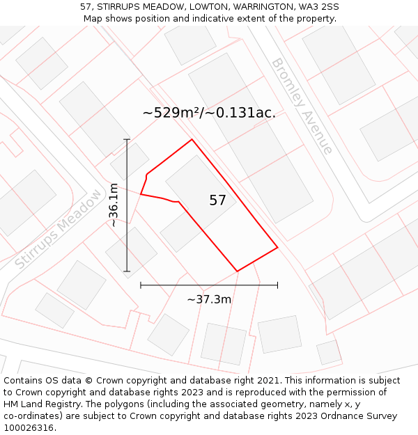 57, STIRRUPS MEADOW, LOWTON, WARRINGTON, WA3 2SS: Plot and title map