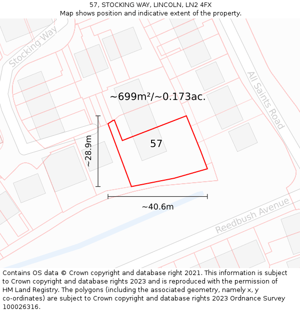 57, STOCKING WAY, LINCOLN, LN2 4FX: Plot and title map