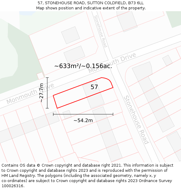 57, STONEHOUSE ROAD, SUTTON COLDFIELD, B73 6LL: Plot and title map