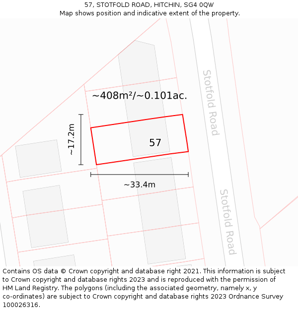 57, STOTFOLD ROAD, HITCHIN, SG4 0QW: Plot and title map