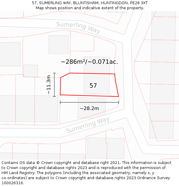 57, SUMERLING WAY, BLUNTISHAM, HUNTINGDON, PE28 3XT: Plot and title map