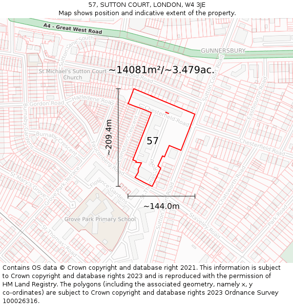 57, SUTTON COURT, LONDON, W4 3JE: Plot and title map