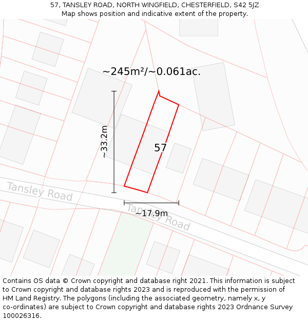 57, TANSLEY ROAD, NORTH WINGFIELD, CHESTERFIELD, S42 5JZ: Plot and title map