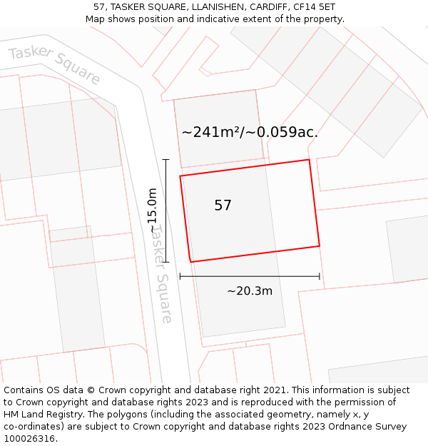 57, TASKER SQUARE, LLANISHEN, CARDIFF, CF14 5ET: Plot and title map