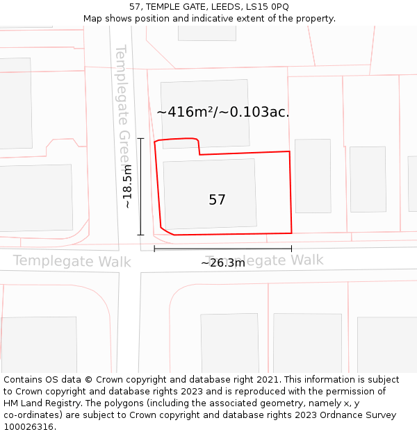 57, TEMPLE GATE, LEEDS, LS15 0PQ: Plot and title map