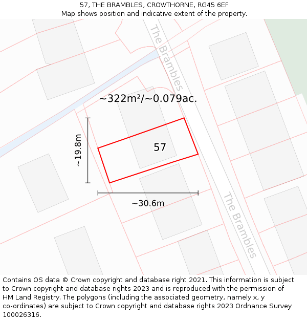 57, THE BRAMBLES, CROWTHORNE, RG45 6EF: Plot and title map