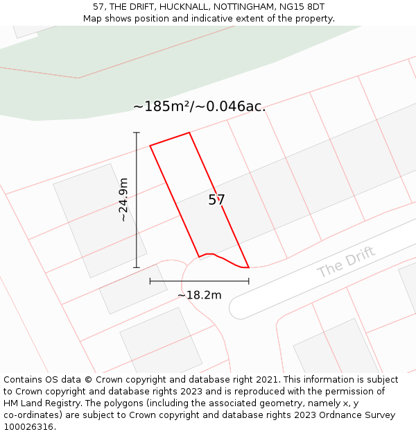 57, THE DRIFT, HUCKNALL, NOTTINGHAM, NG15 8DT: Plot and title map