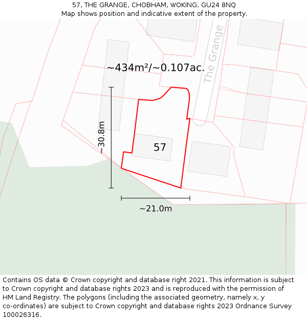57, THE GRANGE, CHOBHAM, WOKING, GU24 8NQ: Plot and title map