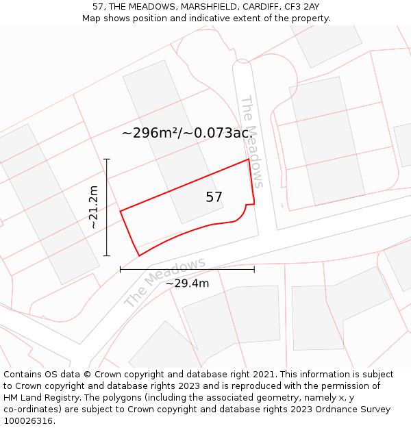 57, THE MEADOWS, MARSHFIELD, CARDIFF, CF3 2AY: Plot and title map