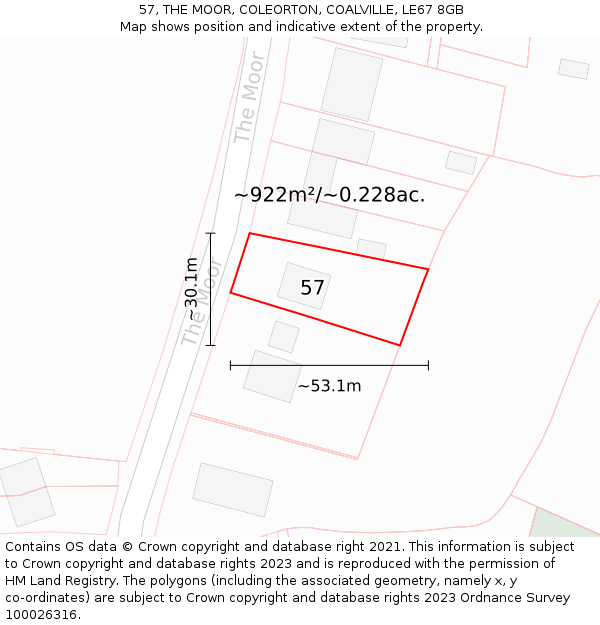 57, THE MOOR, COLEORTON, COALVILLE, LE67 8GB: Plot and title map