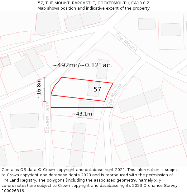 57, THE MOUNT, PAPCASTLE, COCKERMOUTH, CA13 0JZ: Plot and title map