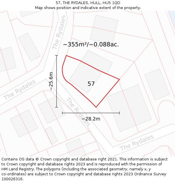 57, THE RYDALES, HULL, HU5 1QD: Plot and title map