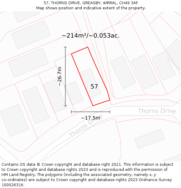 57, THORNS DRIVE, GREASBY, WIRRAL, CH49 3AF: Plot and title map