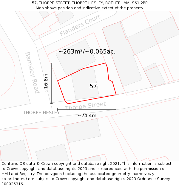 57, THORPE STREET, THORPE HESLEY, ROTHERHAM, S61 2RP: Plot and title map