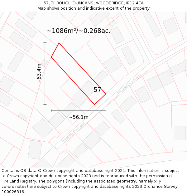 57, THROUGH DUNCANS, WOODBRIDGE, IP12 4EA: Plot and title map